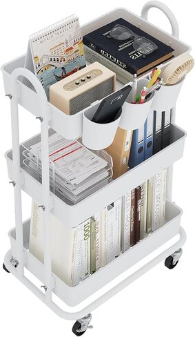 3-Tier Utility Cart with Wheels, Rolling Cart, Storage Shelves, Multi-Functional Organizer Cart for Bathroom, Office, Kitchen, Black in Saudi Arabia