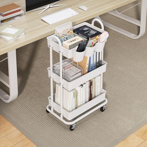 3-Tier Utility Cart with Wheels, Rolling Cart, Storage Shelves, Multi-Functional Organizer Cart for Bathroom, Office, Kitchen, Black in Saudi Arabia