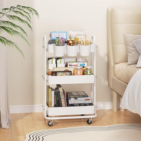 3-Tier Utility Cart with Wheels, Rolling Cart, Storage Shelves, Multi-Functional Organizer Cart for Bathroom, Office, Kitchen, Black in Saudi Arabia