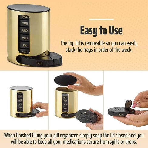 MEDca Weekly Pill Organizer, 1 Dispenser, 7 Stackable Multi-Color Compartments Four Times-a-Day - Morning, Noon, Evening, and Bedtime, Black in Kuwait