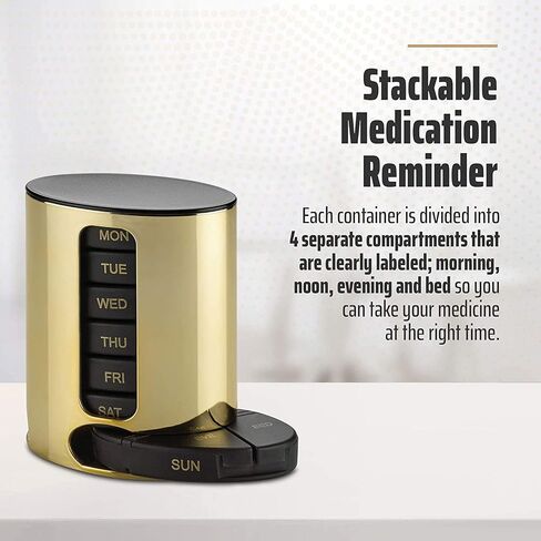 MEDca Weekly Pill Organizer, 1 Dispenser, 7 Stackable Multi-Color Compartments Four Times-a-Day - Morning, Noon, Evening, and Bedtime, Black in Kuwait
