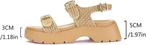 Women's Raffia Platform Sandals Adjustable Double Buckle Strap Open Toe Slingback Summer Beach Sandals Thick Sole in Saudi Arabia