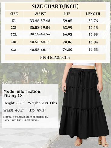 Moon Wood Women's Plus Size Maxi Skirt High Waisted Pleated A Line Flowy Tiered Long Skirts with Pockets in Saudi Arabia