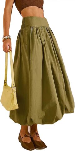 Y2K Bubble Maxi Skirts for Women A Line Long Pleated Casual Summer Skirts 2024 Elastic Waist Balloon Midi Skirt in Saudi Arabia