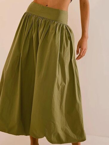 Y2K Bubble Maxi Skirts for Women A Line Long Pleated Casual Summer Skirts 2024 Elastic Waist Balloon Midi Skirt in Saudi Arabia
