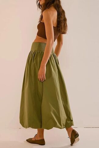 Y2K Bubble Maxi Skirts for Women A Line Long Pleated Casual Summer Skirts 2024 Elastic Waist Balloon Midi Skirt in Saudi Arabia