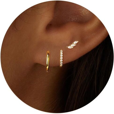 Small Gold/Silver Huggie Hoop Earrings Set for Women 14K Gold Plated Lightweight Earrings Huggie Earrings for Women Stud Earrings Fashion Set Gold Earrings Jewelry for Women in Saudi Arabia