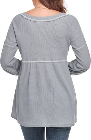 Women's Maternity Shirts Casual Long Sleeve Tunic Tops Waffle Knit Babydoll Pregnancy Blouses in Saudi Arabia