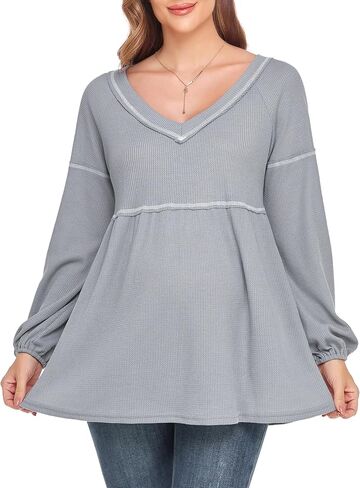 Women's Maternity Shirts Casual Long Sleeve Tunic Tops Waffle Knit Babydoll Pregnancy Blouses in Saudi Arabia