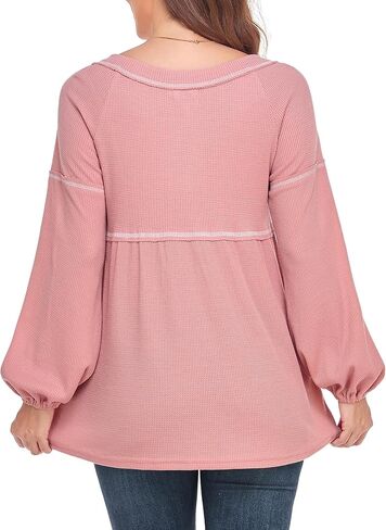 Women's Maternity Shirts Casual Long Sleeve Tunic Tops Waffle Knit Babydoll Pregnancy Blouses in Saudi Arabia