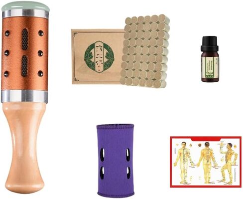 Moxibustion Jar Ceramic Moxa Sticks Burner Holder Portable Scraping Cup Pure Moxa 54 Rolls Heat Therapy Set Health Care Tool in Kuwait