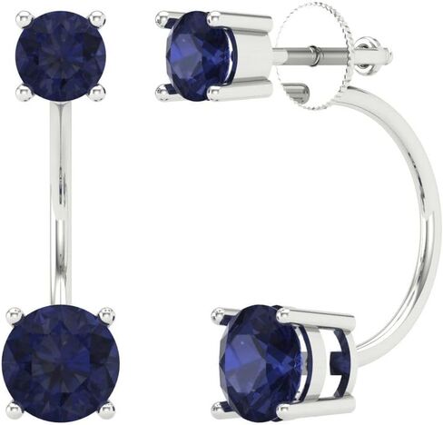 3.14cttw Dual Drop 2 stone Round Cut Solitaire Simulated Blue Sapphire Pair of Earrings Lever back Drop Dangle 14k White Gold in Saudi Arabia