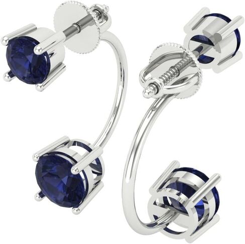3.14cttw Dual Drop 2 stone Round Cut Solitaire Simulated Blue Sapphire Pair of Earrings Lever back Drop Dangle 14k White Gold in Saudi Arabia