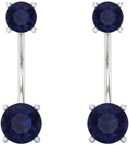 3.14cttw Dual Drop 2 stone Round Cut Solitaire Simulated Blue Sapphire Pair of Earrings Lever back Drop Dangle 14k White Gold in Saudi Arabia