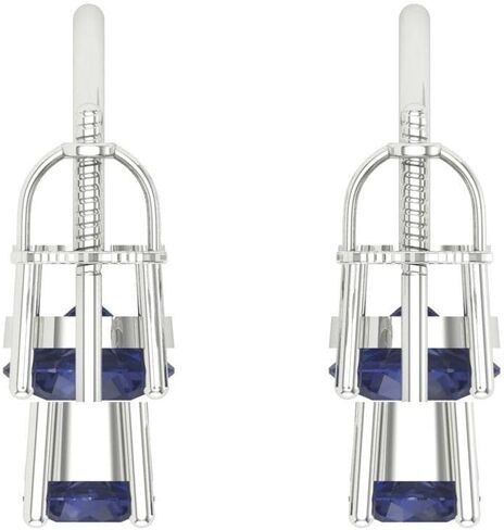 3.14cttw Dual Drop 2 stone Round Cut Solitaire Simulated Blue Sapphire Pair of Earrings Lever back Drop Dangle 14k White Gold in Saudi Arabia