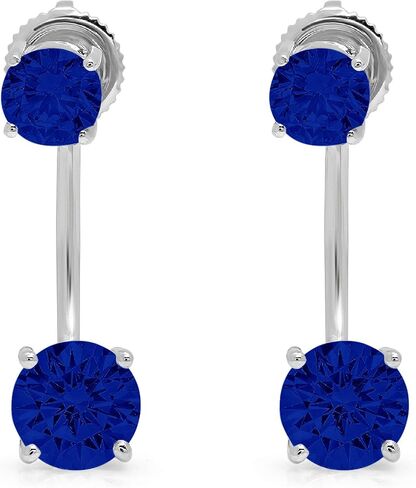 3.14cttw Dual Drop 2 stone Round Cut Solitaire Simulated Blue Sapphire Pair of Earrings Lever back Drop Dangle 14k White Gold in Saudi Arabia