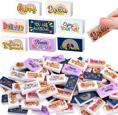 100 Pcs Inspirational Pencil Erasers Bulk for Kids Fun Motivational Eraser School Supplies Back to School Office Supplies for Classroom Office Teacher Artists (Lovely) in Kuwait