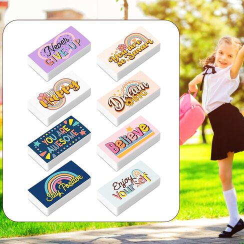 100 Pcs Inspirational Pencil Erasers Bulk for Kids Fun Motivational Eraser School Supplies Back to School Office Supplies for Classroom Office Teacher Artists (Lovely) in Kuwait