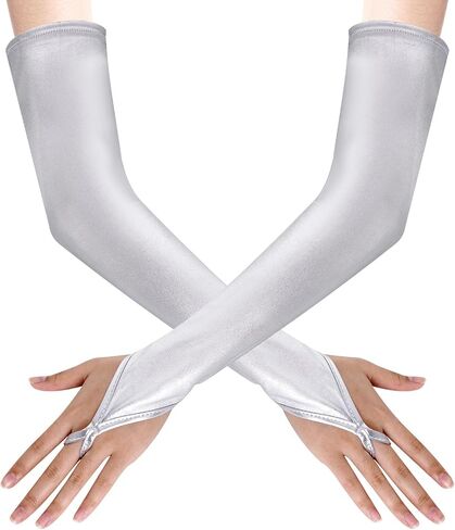 Metallic Gloves Women Costume Fingerless Gloves Halloween Girl Long Elastic Shiny Cosplay Gloves Party Accessories in Kuwait