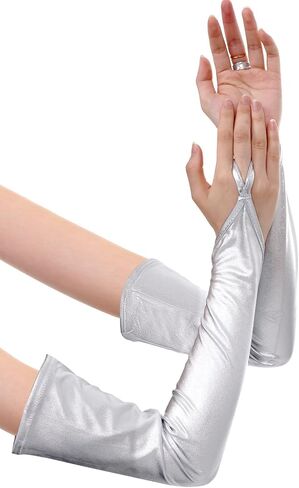 Metallic Gloves Women Costume Fingerless Gloves Halloween Girl Long Elastic Shiny Cosplay Gloves Party Accessories in Kuwait