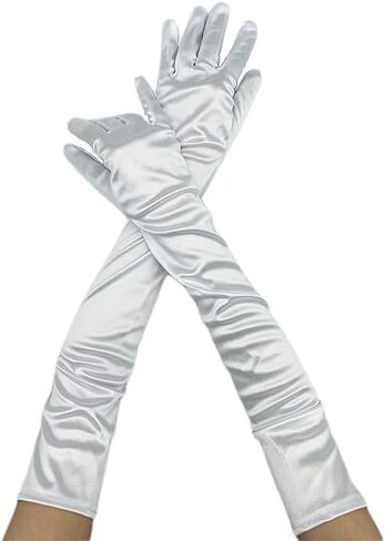 قفازات نسائية طويلة لحفلات الأوبرا 1920s قفازات من الساتان أزياء قابلة للتمدد مقاس الكبار طول الكوع لحفلات الزفاف in Kuwait