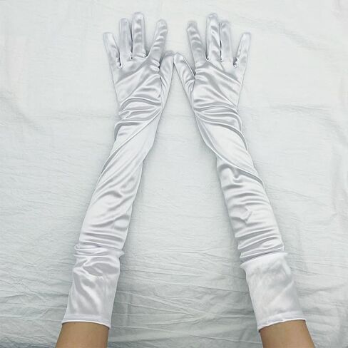 قفازات نسائية طويلة لحفلات الأوبرا 1920s قفازات من الساتان أزياء قابلة للتمدد مقاس الكبار طول الكوع لحفلات الزفاف in Kuwait