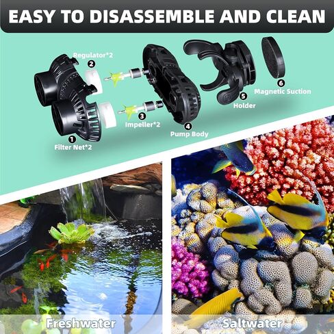 Aquarium Wave Maker Pump: 6W 1056GPH 360°Adjustable Power Head Fish Tank Circulation Pump with Magnet Suction Base for Freshwater | Saltwater Black in Kuwait