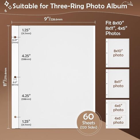 60 PCS Photo Album Self Adhesive Pages, Photo Album Pages for 3 Ring Binder Double Sided Photo Album Refill Pages Photo Mounting Sheets Fits 8x10-8.5 x 11 Photos in Saudi Arabia