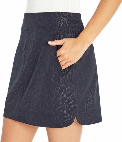 Orvis Women's Embossed Pull-On Travel Skort (Black Rose Embossed Print, L) in Saudi Arabia