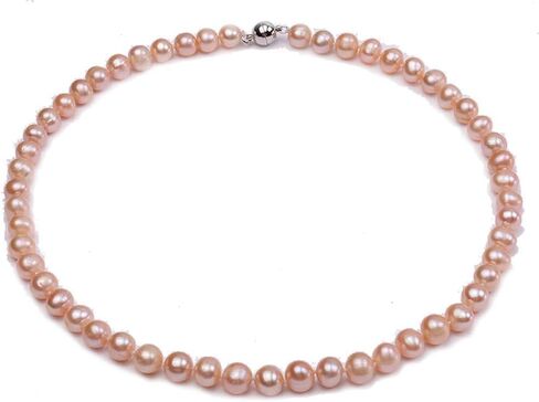 المرأة الكلاسيكية سلسلة واحدة المياه العذبة الطبيعية 9 مللي متر قلادة اللؤلؤ الوردي المستديرة ستراند 18" in Kuwait