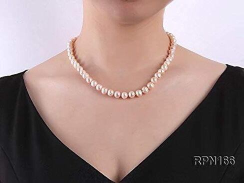 المرأة الكلاسيكية سلسلة واحدة المياه العذبة الطبيعية 9 مللي متر قلادة اللؤلؤ الوردي المستديرة ستراند 18" in Kuwait
