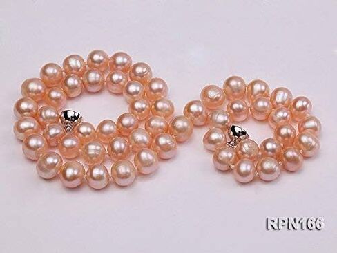 المرأة الكلاسيكية سلسلة واحدة المياه العذبة الطبيعية 9 مللي متر قلادة اللؤلؤ الوردي المستديرة ستراند 18" in Kuwait