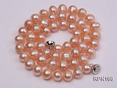 المرأة الكلاسيكية سلسلة واحدة المياه العذبة الطبيعية 9 مللي متر قلادة اللؤلؤ الوردي المستديرة ستراند 18" in Kuwait
