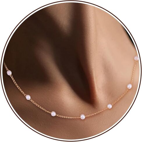 Gold Pearl Necklace Dainty Pearl Pendant Necklaces for Women Summer Daily Simple Cute Freshwater White Small Pearl Gold Necklace Adjustable Pearl Jewelry as Bride Bridesmaid Wedding Jewelry Gifts in Saudi Arabia