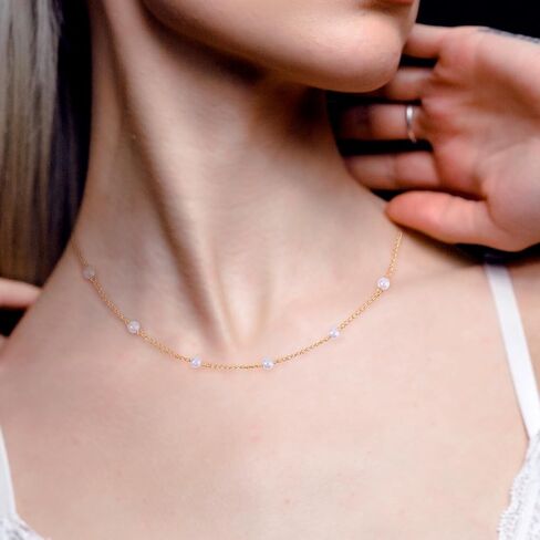 Gold Pearl Necklace Dainty Pearl Pendant Necklaces for Women Summer Daily Simple Cute Freshwater White Small Pearl Gold Necklace Adjustable Pearl Jewelry as Bride Bridesmaid Wedding Jewelry Gifts in Saudi Arabia