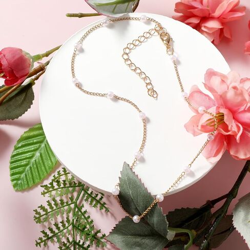 Gold Pearl Necklace Dainty Pearl Pendant Necklaces for Women Summer Daily Simple Cute Freshwater White Small Pearl Gold Necklace Adjustable Pearl Jewelry as Bride Bridesmaid Wedding Jewelry Gifts in Saudi Arabia
