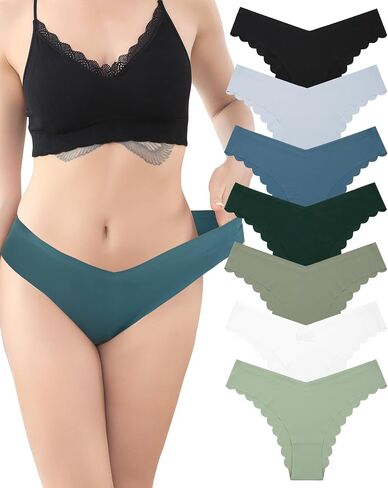 LEVAO Women Seamless Hipster Cheeky Bikini No Show Underwear Sexy Stretch V-Waist Hipster Wavy Sides Invisible Panties 5 Pack in Saudi Arabia