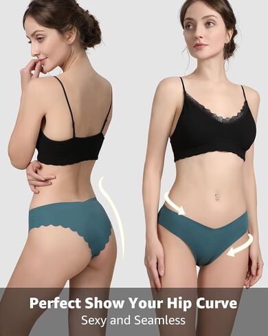 LEVAO Women Seamless Hipster Cheeky Bikini No Show Underwear Sexy Stretch V-Waist Hipster Wavy Sides Invisible Panties 5 Pack in Saudi Arabia