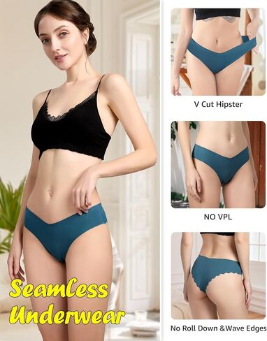 LEVAO Women Seamless Hipster Cheeky Bikini No Show Underwear Sexy Stretch V-Waist Hipster Wavy Sides Invisible Panties 5 Pack in Saudi Arabia