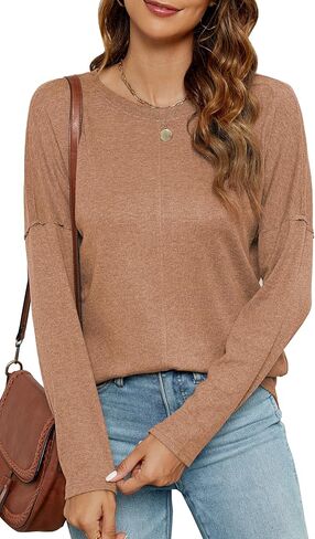 Halife Women's Long Sleeve Tunic Tops Drop Shoulder Crewneck Trendy Basic Fall Shirts in Saudi Arabia