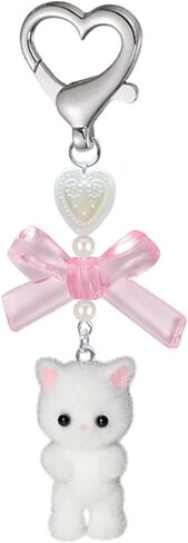 Delicate and Cute Cat Keychains: Fuzzy Kitty Cat Decor Gifts for Cat Lovers, Y2K Heart Bow Pendant, Kawaii Charms for Girls Bags and Backpacks in Saudi Arabia