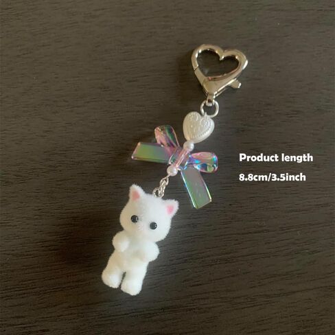Delicate and Cute Cat Keychains: Fuzzy Kitty Cat Decor Gifts for Cat Lovers, Y2K Heart Bow Pendant, Kawaii Charms for Girls Bags and Backpacks in Saudi Arabia