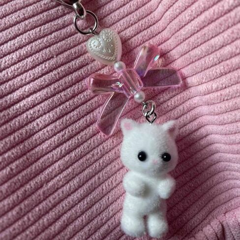 Delicate and Cute Cat Keychains: Fuzzy Kitty Cat Decor Gifts for Cat Lovers, Y2K Heart Bow Pendant, Kawaii Charms for Girls Bags and Backpacks in Saudi Arabia