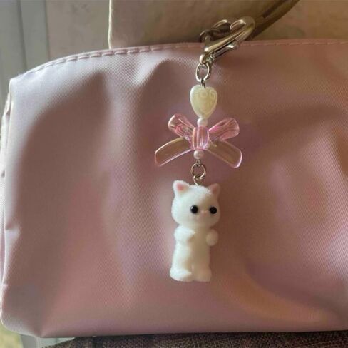 Delicate and Cute Cat Keychains: Fuzzy Kitty Cat Decor Gifts for Cat Lovers, Y2K Heart Bow Pendant, Kawaii Charms for Girls Bags and Backpacks in Saudi Arabia