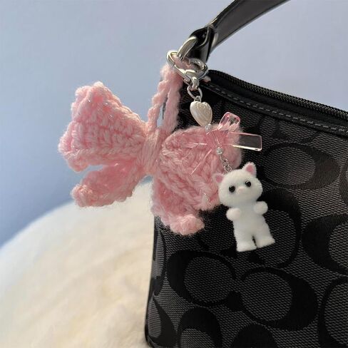 Delicate and Cute Cat Keychains: Fuzzy Kitty Cat Decor Gifts for Cat Lovers, Y2K Heart Bow Pendant, Kawaii Charms for Girls Bags and Backpacks in Saudi Arabia