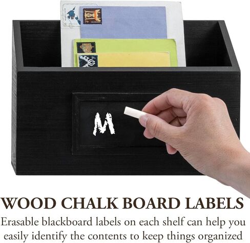 MyGift Vintage Coal Black Solid Wood Hanging Magazine Holder Rack, Wall Mounted Wooden Mail Sorter and Paper File Organizer Bin with Chalkboard Label, Set of 2 in Saudi Arabia