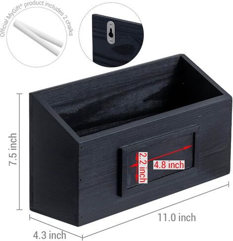 MyGift Vintage Coal Black Solid Wood Hanging Magazine Holder Rack, Wall Mounted Wooden Mail Sorter and Paper File Organizer Bin with Chalkboard Label, Set of 2 in Saudi Arabia