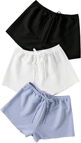 SHENHE Women's 3 Pack Soft Pajama Shorts Elastic Waist Solid Lounge Shorts Sleepwear in Kuwait