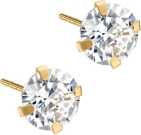 14K Yellow Gold Cubic Zirconia Single/Pair Stud Earrings, 4mm-6mm Cubic Zirconia, Soft Silicone Gold Back, Stud Earrings For Women, Minimalist Jewelry, Gift For Her, Jewelry For Women in Saudi Arabia