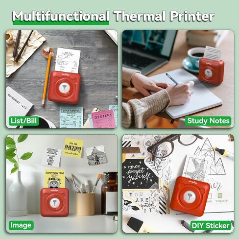 Mini Pocket Bluetooth Printer, Portable Thermal Sticker Maker, Bluetooth Connected Phone, Compatible with iOS&Android, for Journal/DIY Scrapbook/Travel/Notes/Lists/Label/Memo,Photos 304DPI (Red) in Saudi Arabia